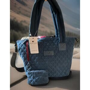 HeartLove by Charo Quilt Blue Tote Zip Detachable Strap w/ Pouch Women savvy